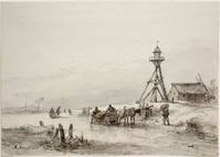 Z 067-10
<br/>
IJsgezicht met paardenslee en lichtbaak
<br/>
<em>Schelfhout, Andreas (1787-1870)</em>